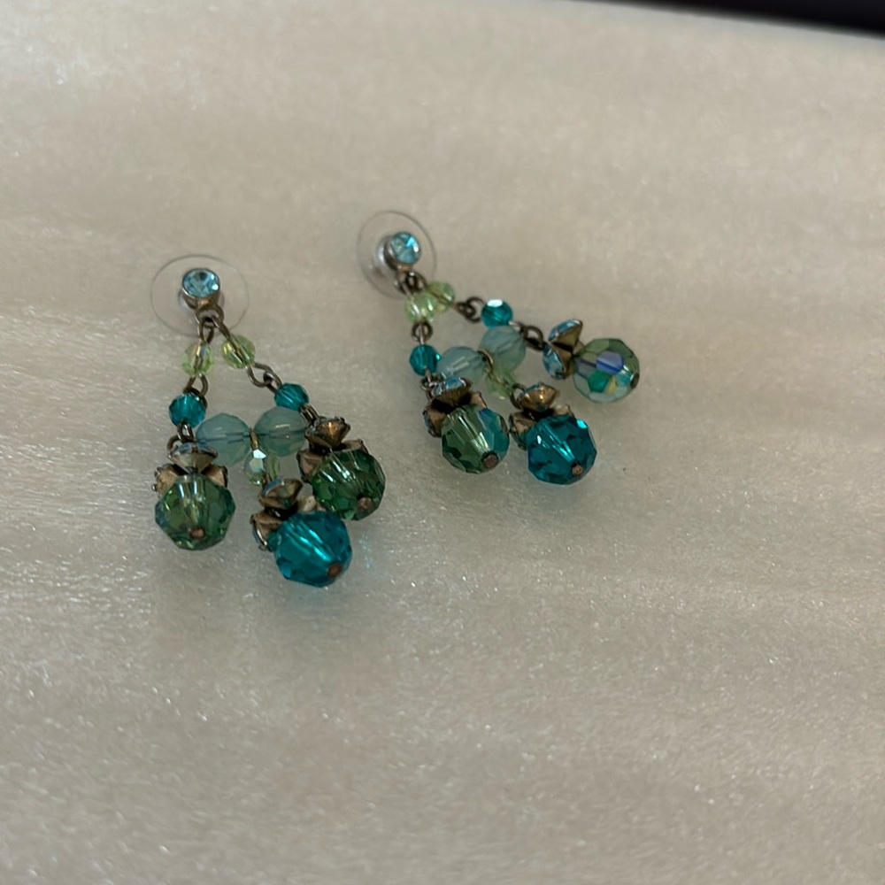 Beautiful blue stone chandelier pierced earrings
